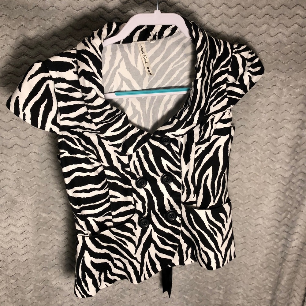 Heart Soul zebra print double breasted shirt